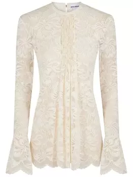 Rabanne кружевная блузка со складками, нейтральный цвет
