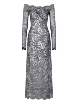 Rabanne кружевное платье макси, серебряный