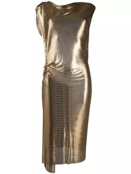 Rabanne облегающее платье миди с эффектом металлик, золотистый