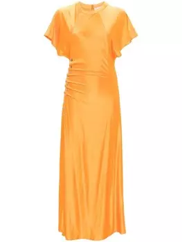 Rabanne платье макси с короткими рукавами и сборками, оранжевый