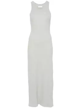 Rabanne платье макси с нашивкой-логотипом, серый