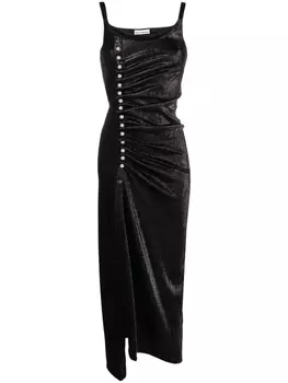 Rabanne платье макси с заклепками и эффектом металлик, черный