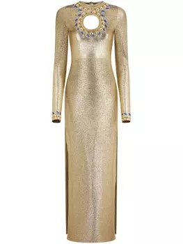 Rabanne платье макси Temporary с кристаллами, золотой