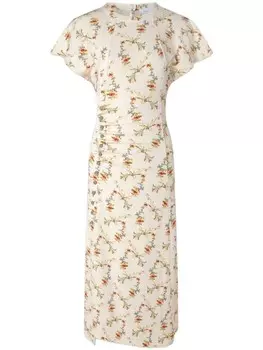 Rabanne платье миди с цветочным принтом и сборками, нейтральный цвет