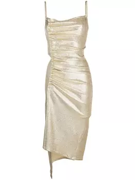 Rabanne платье с эффектом металлик и сборками, золотой