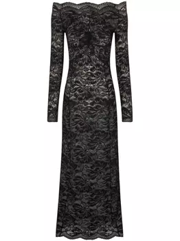 Rabanne платье с цветочным кружевом, черный