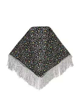 Rabanne шелковый платок с бахромой и цветочным принтом, черный