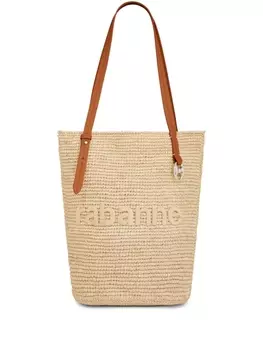 Rabanne сумка-тоут из рафии с вышитым логотипом, нейтральный цвет