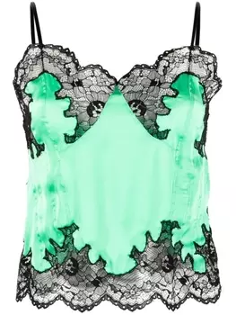 Rabanne топ на бретелях с кружевом, зеленый