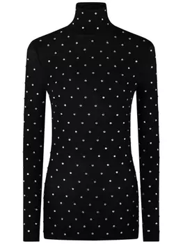 Rabanne топ с высоким воротником и кристаллами, черный