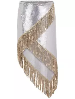 Rabanne юбка Asymetrical из пайеток с бахромой, серебристый