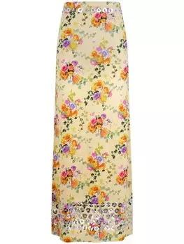 Rabanne юбка макси с цветочным узором, нейтральный цвет