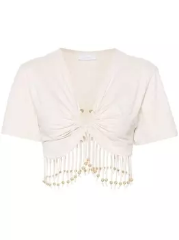 Rabanne укороченный топ с бахромой, нейтральный цвет