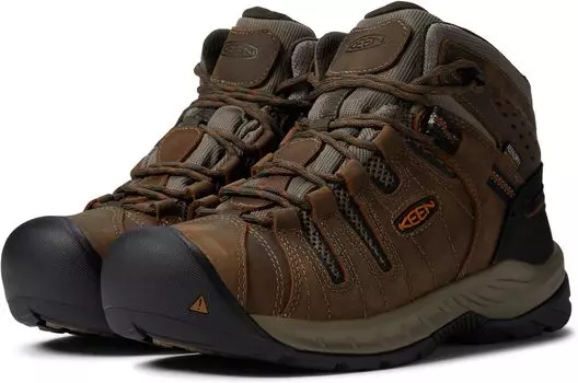 Рабочая обувь водонепроницаемая с мягким носком Flint II Mid Waterproof Soft Toe KEEN Utility, цвет Black Olive/Brindle