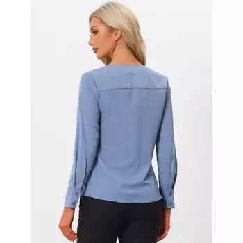 Рабочая офисная блузка для женских блузок с длинным рукавом и V-образным вырезом ALLEGRA K, белый