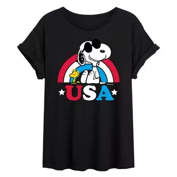 Радужная струящаяся футболка Juniors' Peanuts USA Licensed Character, черный