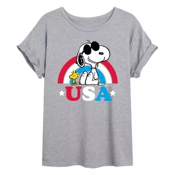 Радужная струящаяся футболка Juniors' Peanuts USA Licensed Character, серый