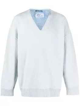 Raf Simons джемпер с сетчатой вставкой и нашивкой-логотипом, синий