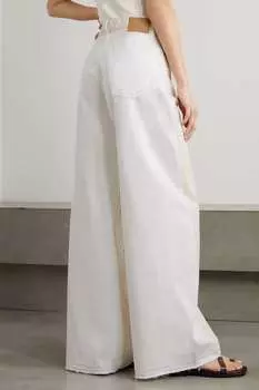 RAG & BONE Двухцветные широкие джинсы Sofie с завышенной талией и бахромой, экрю