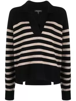 rag & bone полосатый джемпер Bridget с воротником поло, черный
