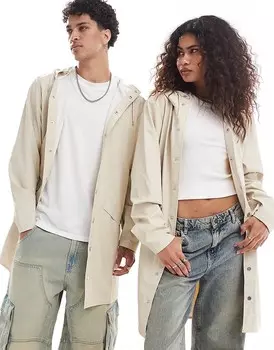 Rains – 12020 – Водонепроницаемая длинная куртка кремового цвета