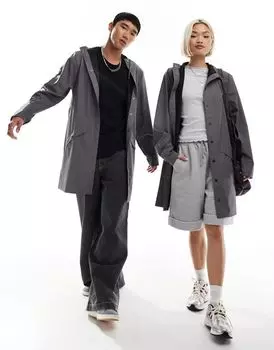 Rains Unisex — 12020 — Серая длинная непромокаемая куртка с капюшоном