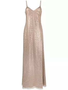 Ralph Lauren Collection платье с V-образным вырезом и бусинами, нейтральный цвет