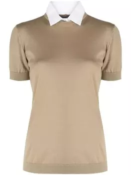 Ralph Lauren Collection pointed-collar layered fine-knit jumper, нейтральный цвет
