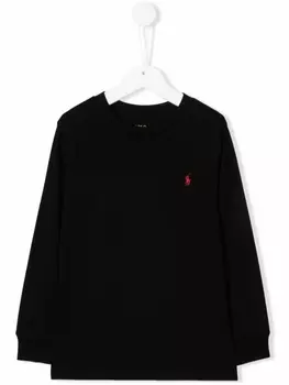 Ralph Lauren футболка с длинными рукавами и вышитым логотипом, черный