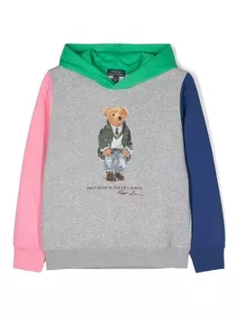 Ralph Lauren худи Polo-Bear в стиле колор-блок, серый