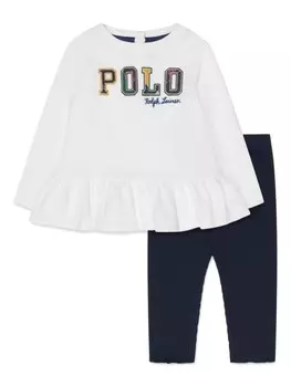 Ralph Lauren Kids брючный костюм с вышитым логотипом, белый