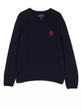 Ralph Lauren Kids джемпер из смеси шерсти и кашемира с вышитым логотипом, синий