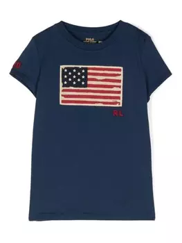 Ralph Lauren Kids футболка из хлопка с аппликацией в виде флага, синий