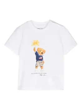 Ralph Lauren Kids футболка из хлопка с изображением плюшевого мишки, белый