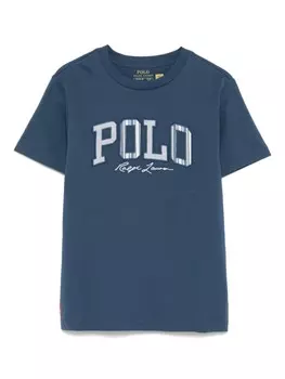 Ralph Lauren Kids футболка с полосатым логотипом, синий
