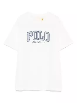 Ralph Lauren Kids футболка с полосатым логотипом, белый