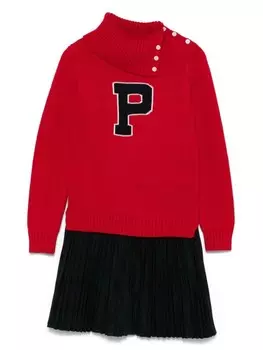 Ralph Lauren Kids хлопковое платье с высоким воротом, красный