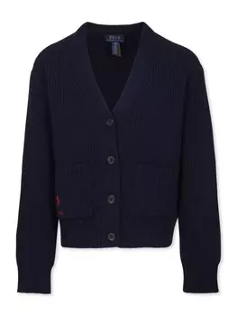 Ralph Lauren Kids кардиган с вышитым логотипом и v-образным вырезом, синий