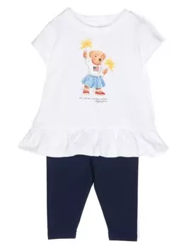 Ralph Lauren Kids комплект из хлопковых леггинсов с принтом Polo Bear, белый