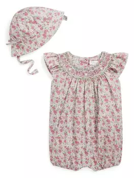 Ralph Lauren Kids комплект из ромпера и панамы с цветочным принтом, розовый