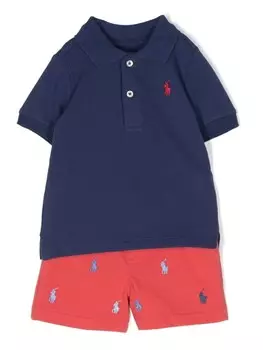 Ralph Lauren Kids комплект из рубашки поло и шортов с логотипом Polo Pony, синий