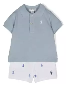 Ralph Lauren Kids комплект из топа и шортов с вышивкой Polo Pony, синий
