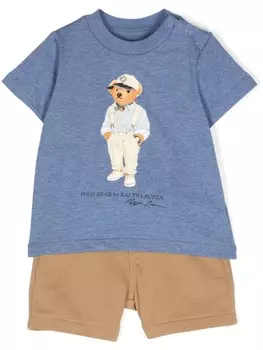 Ralph Lauren Kids комплект из топа и шортов с принтом Polo Bear, синий
