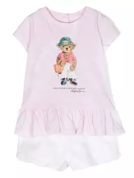 Ralph Lauren Kids комплект из топа и шортов с логотипом Polo Pony, розовый
