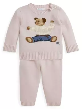 Ralph Lauren Kids комплект Polo Bear из топа и брюк, нейтральный цвет