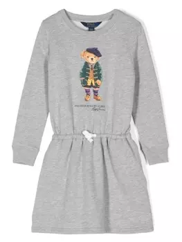 Ralph Lauren Kids платье мини с принтом Polo Bear, серый
