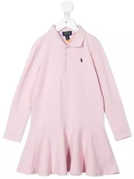 Ralph Lauren Kids платье с воротником поло и вышивкой, розовый