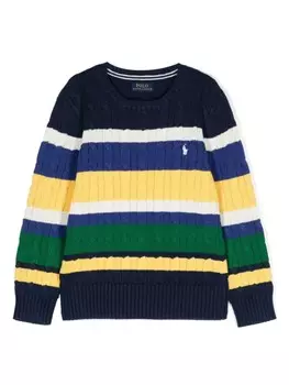 Ralph Lauren Kids полосатый джемпер фактурной вязки, синий