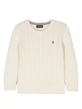 Ralph Lauren Kids свитер из хлопка с косичной вязкой, нейтральный цвет