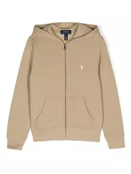 Ralph Lauren Kids толстовка с капюшоном Polo Pony на молнии, нейтральный цвет